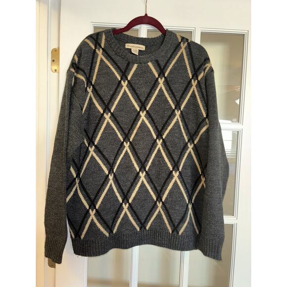 VTG Grandpa munsingwear knit sweater argyle print acrylic grey comfy 90s XL mens - Picture 1 of 4
